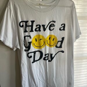 White Graphic Tee with Smiley Faces